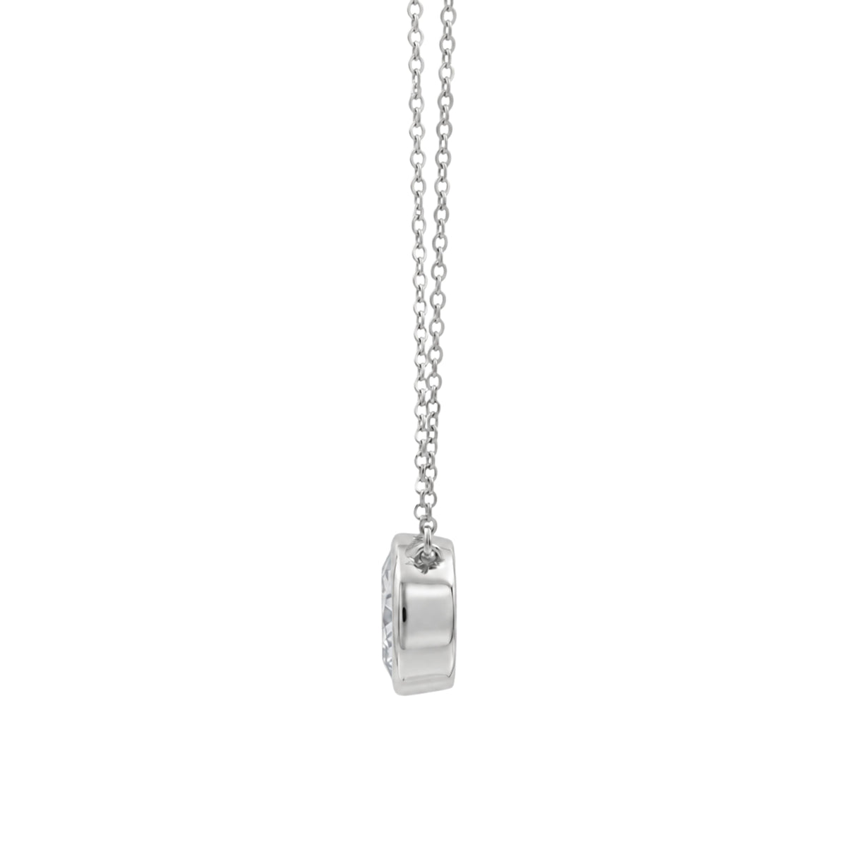 Lab-Grown Diamond Oval Solitaire Bezel Pendant Necklace in 14K White Gold or 14K Yellow Gold