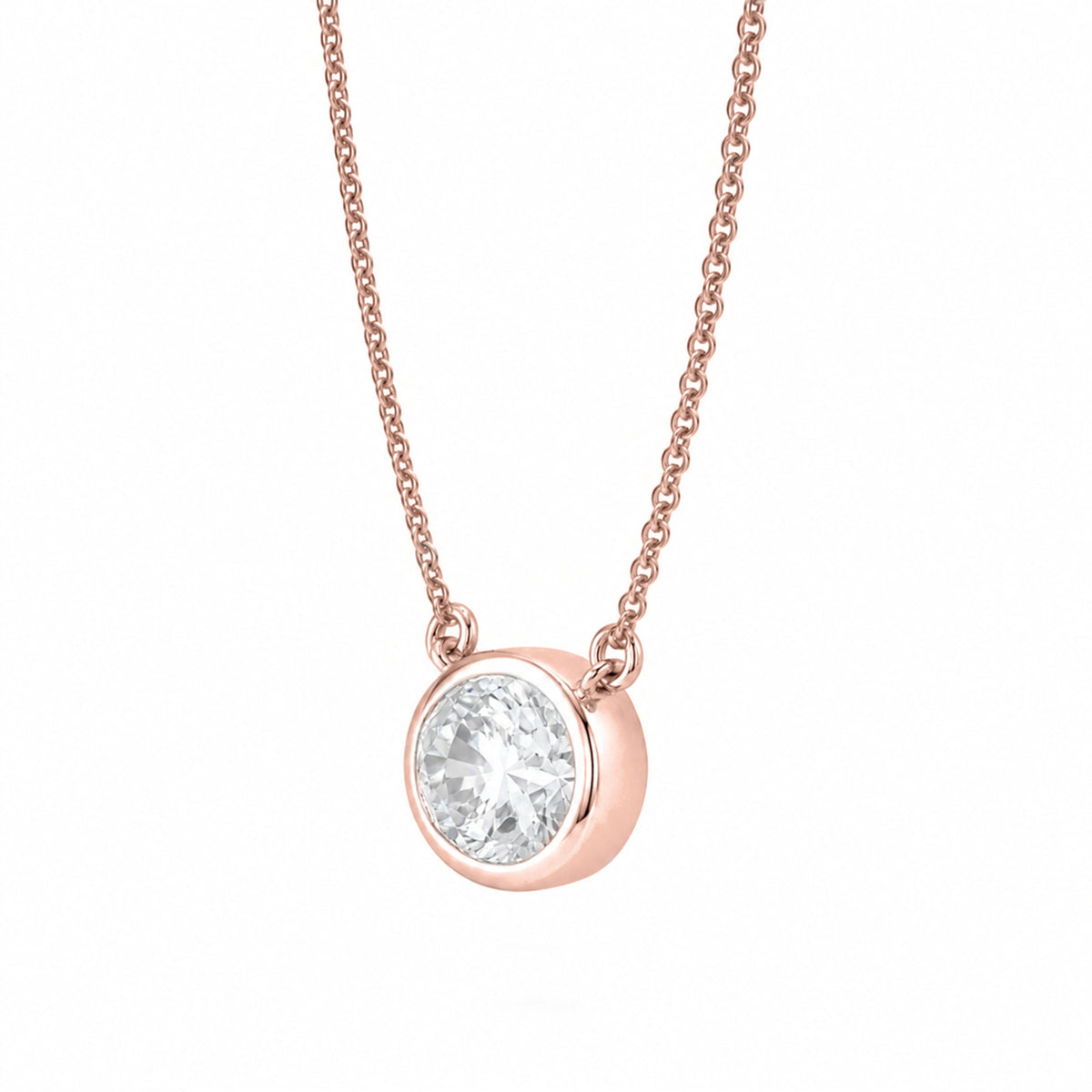 Lab-Grown Diamond Oval Solitaire Bezel Pendant Necklace in 14K White Gold or 14K Yellow Gold
