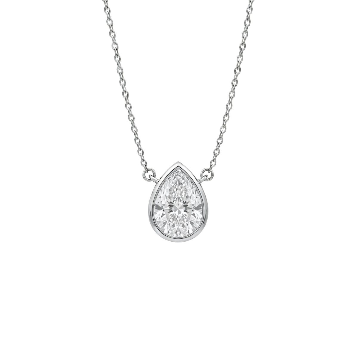 Lab-Grown Diamond Pear Solitaire Bezel Pendant Necklace in 14K White Gold or 14K Yellow Gold