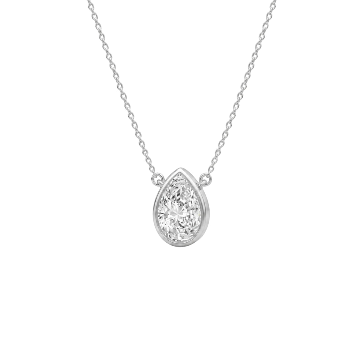 Lab-Grown Diamond Pear Solitaire Bezel Pendant Necklace in 14K White Gold or 14K Yellow Gold