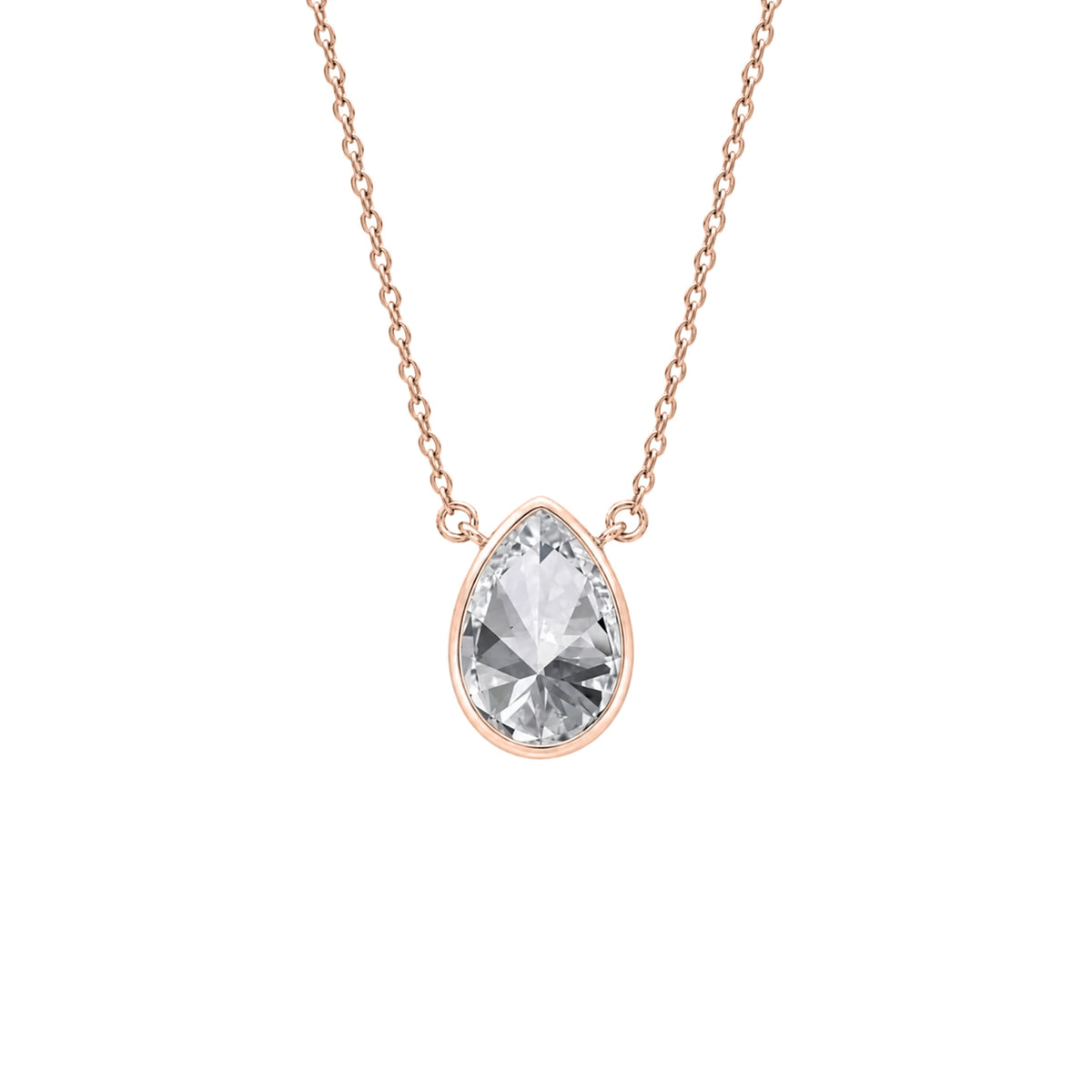 Lab-Grown Diamond Pear Solitaire Bezel Pendant Necklace in 14K White Gold or 14K Yellow Gold