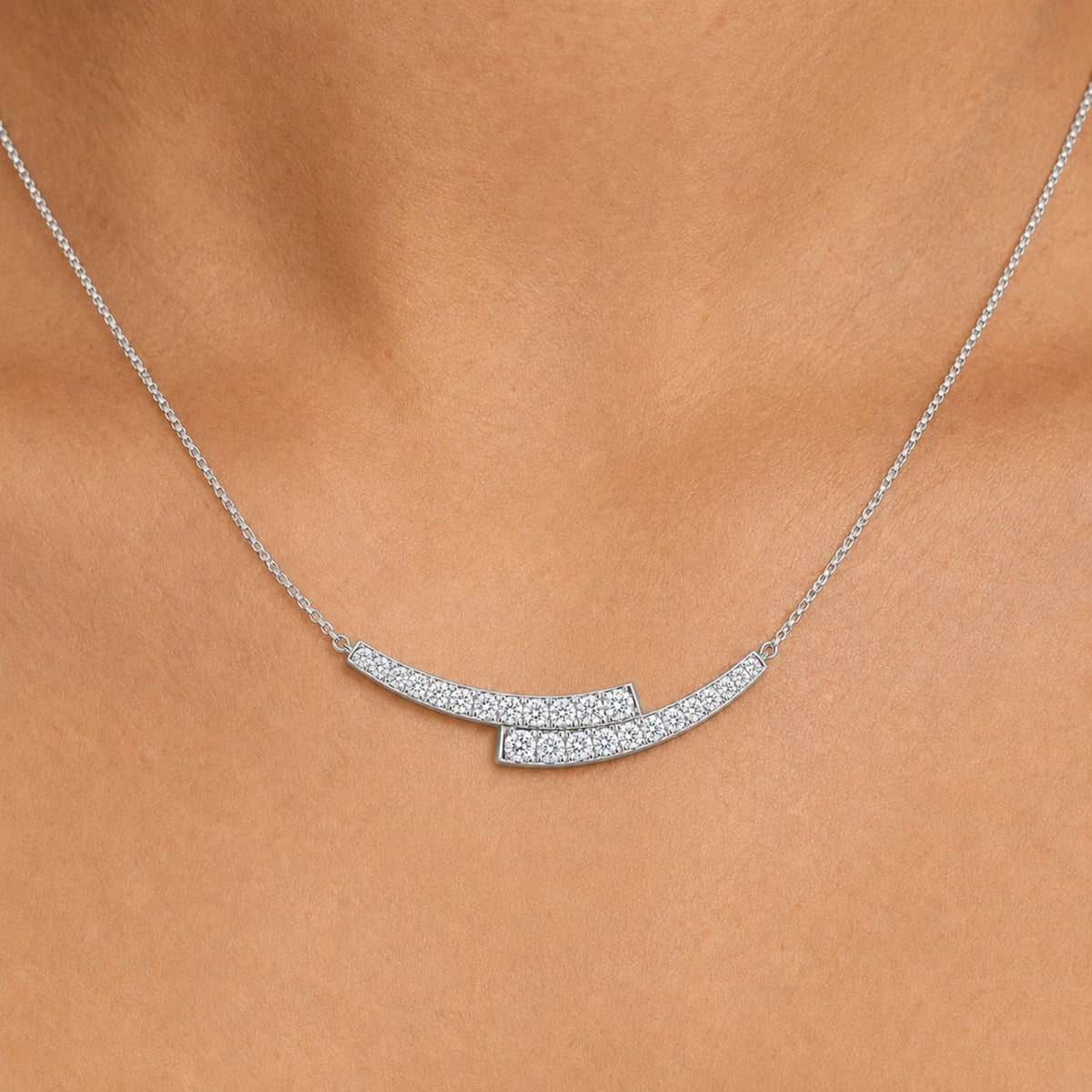 2 ct. T.W. Lab-Grown Diamond Round Smile Necklace in Sterling Silver or 14K Gold over Silver