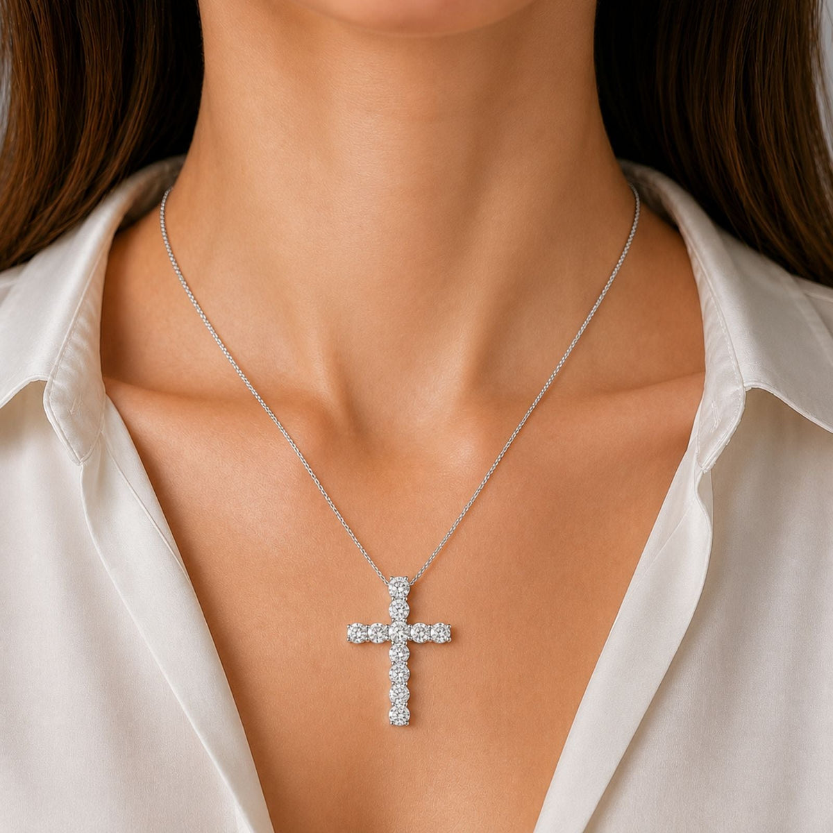 1 ct. T.W. Lab-Grown Diamond Round Cross Pendant Necklace in Sterling Silver or 14K Gold over Silver