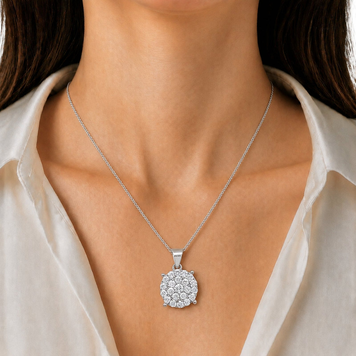 1 ct. T.W. Lab-Grown Diamond Round Cluster Pendant Necklace in Sterling Silver or 14K Gold over Silver