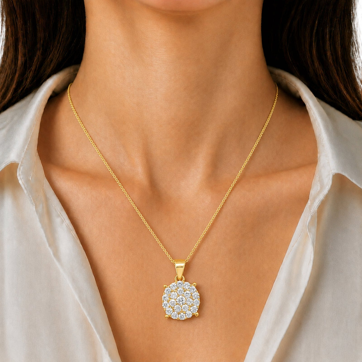 1 ct. T.W. Lab-Grown Diamond Round Cluster Pendant Necklace in Sterling Silver or 14K Gold over Silver