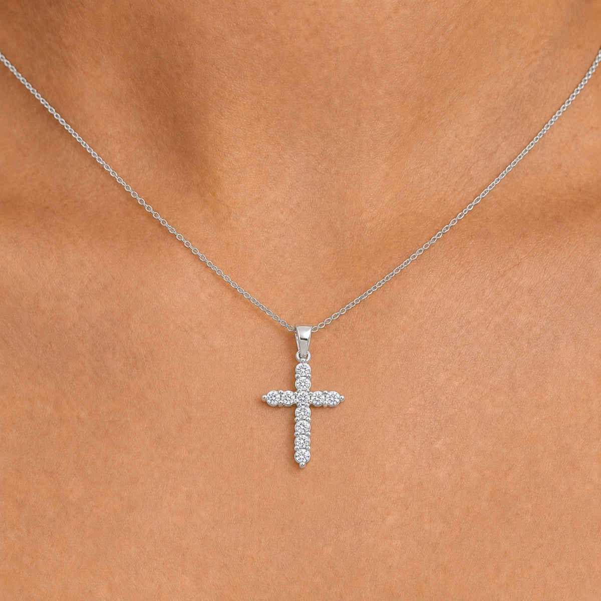 2 ct. T.W. Lab-Grown Diamond Round Cross Pendant Necklace in Sterling Silver or 14K Gold over Silver