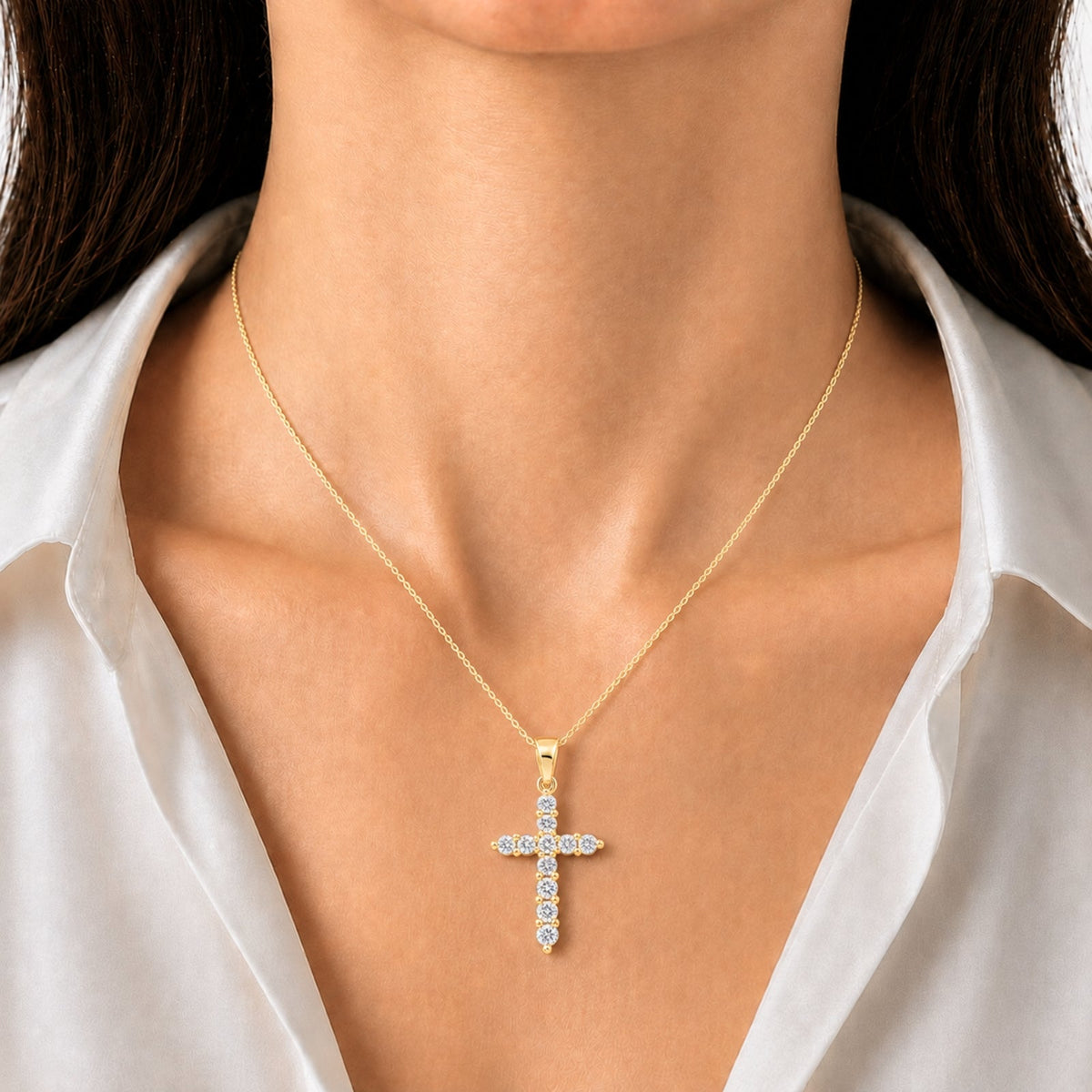 2 ct. T.W. Lab-Grown Diamond Round Cross Pendant Necklace in Sterling Silver or 14K Gold over Silver