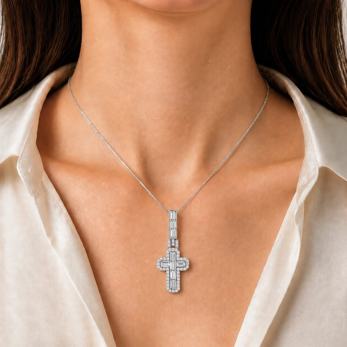 4 ct. T.W. Lab-Grown Diamond Round Cross Pendant Necklace in Sterling Silver or 14K Gold over Silver