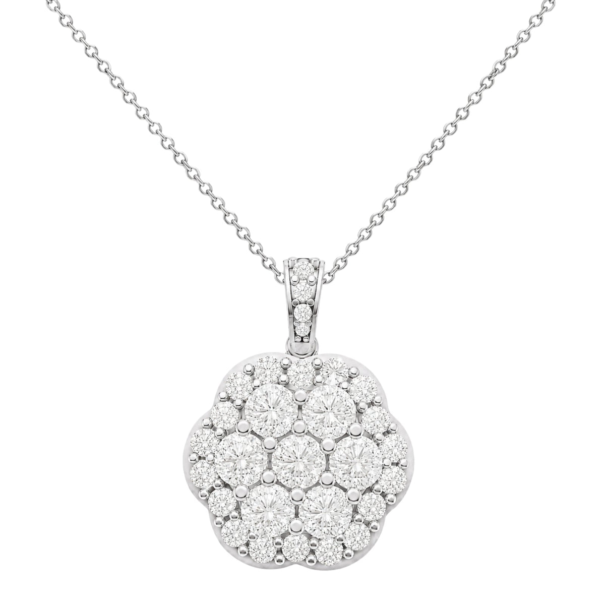 3 ct. T.W. Lab-Grown Diamond Round Cluster Pendant Necklace in Sterling Silver & 14K Gold over Silver