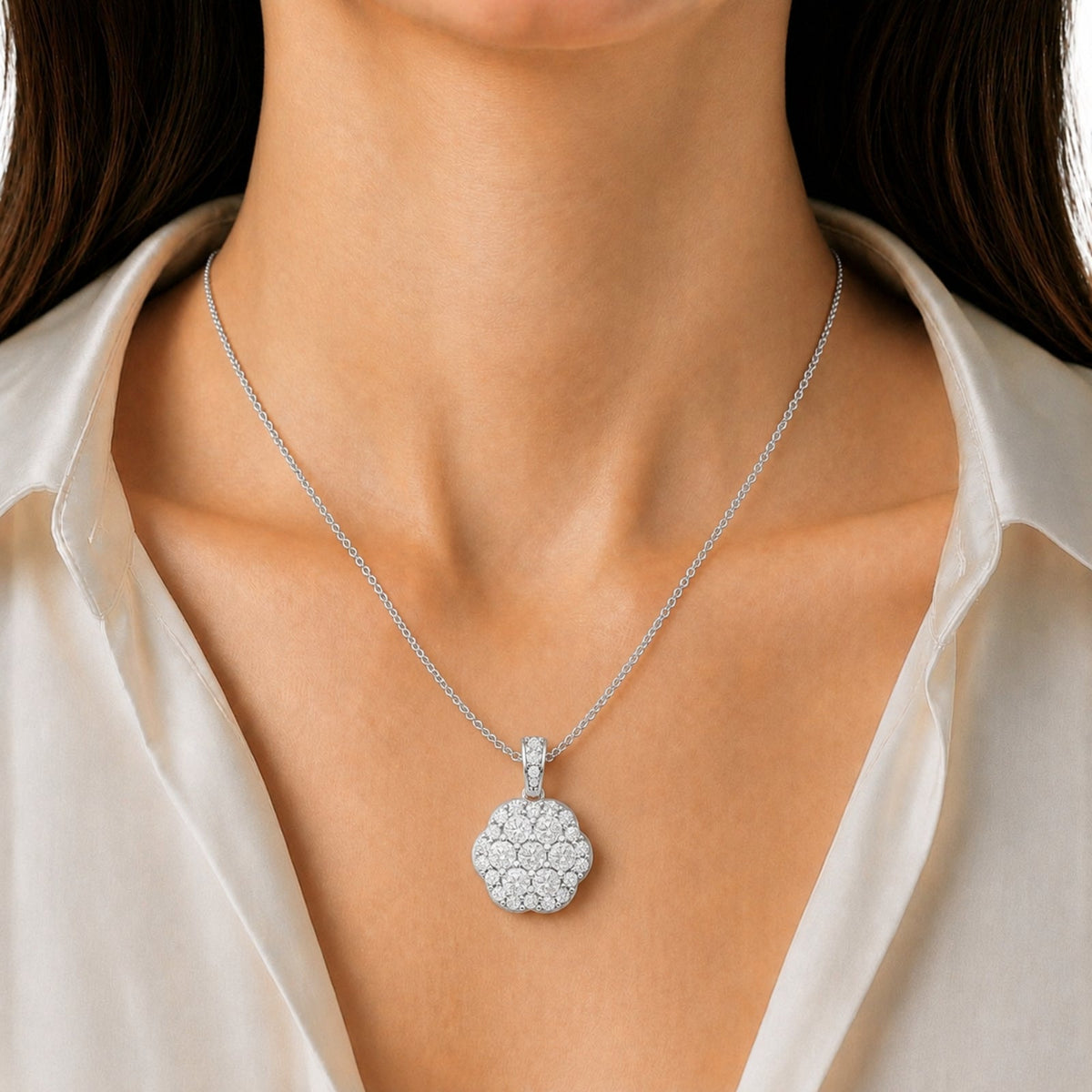 3 ct. T.W. Lab-Grown Diamond Round Cluster Pendant Necklace in Sterling Silver & 14K Gold over Silver