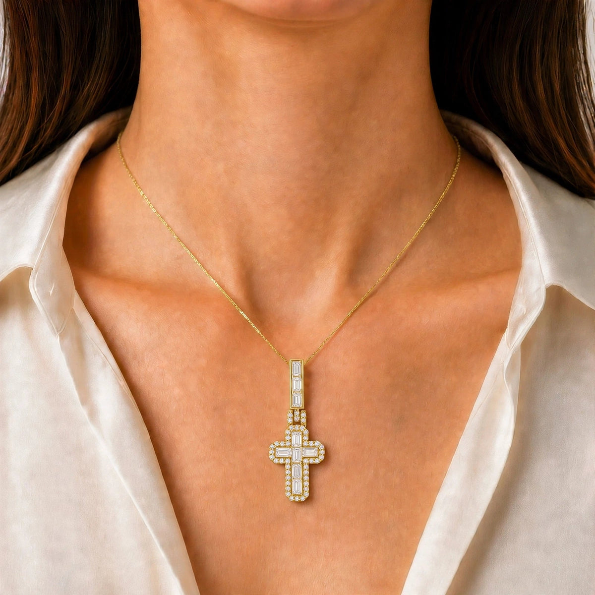 4 ct. T.W. Lab-Grown Diamond Round Cross Pendant Necklace in Sterling Silver or 14K Gold over Silver