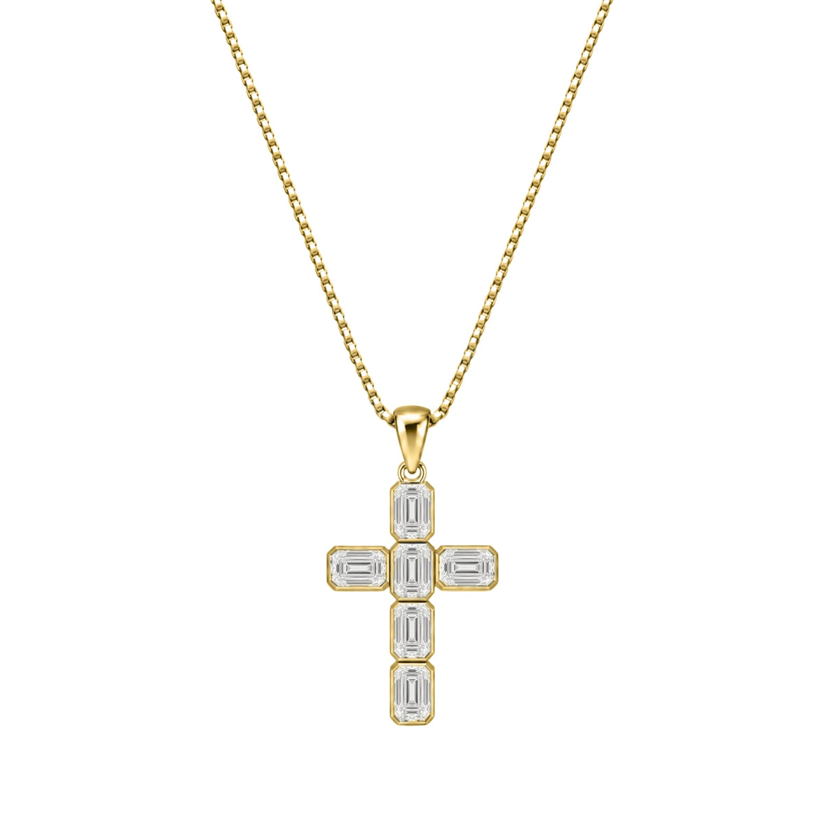 Lab-Grown Diamond Emerald-Cut Cross Bezel Pendant in 14K White Gold or 14K Yellow Gold