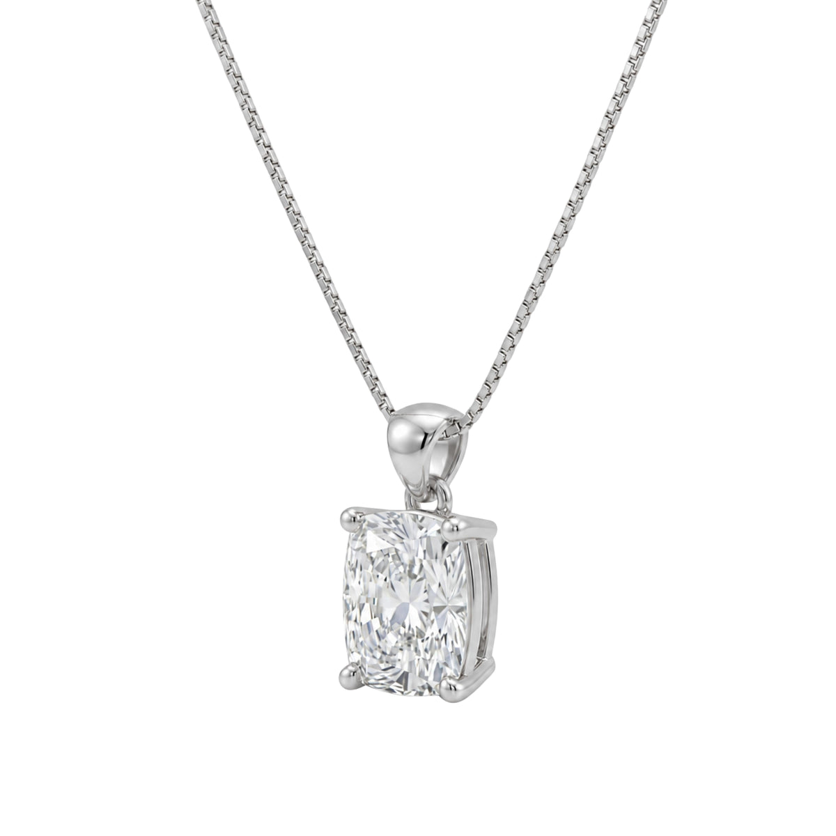 Lab-Grown Diamond Long Cushion Solitaire Pendant Necklace in 14K White Gold or 14K Yellow Gold