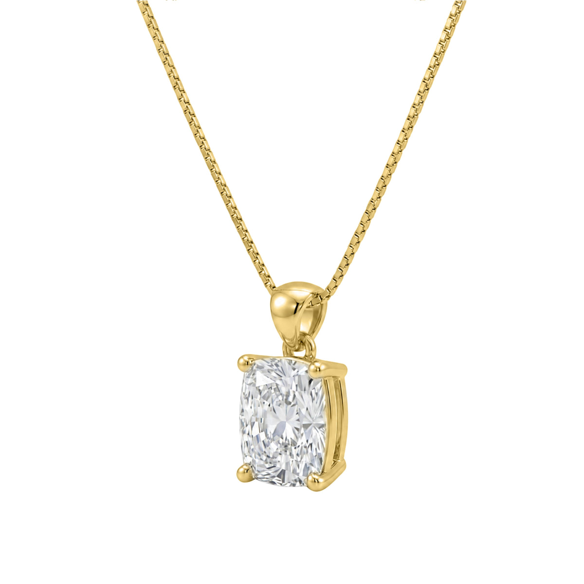 Lab-Grown Diamond Long Cushion Solitaire Pendant Necklace in 14K White Gold or 14K Yellow Gold