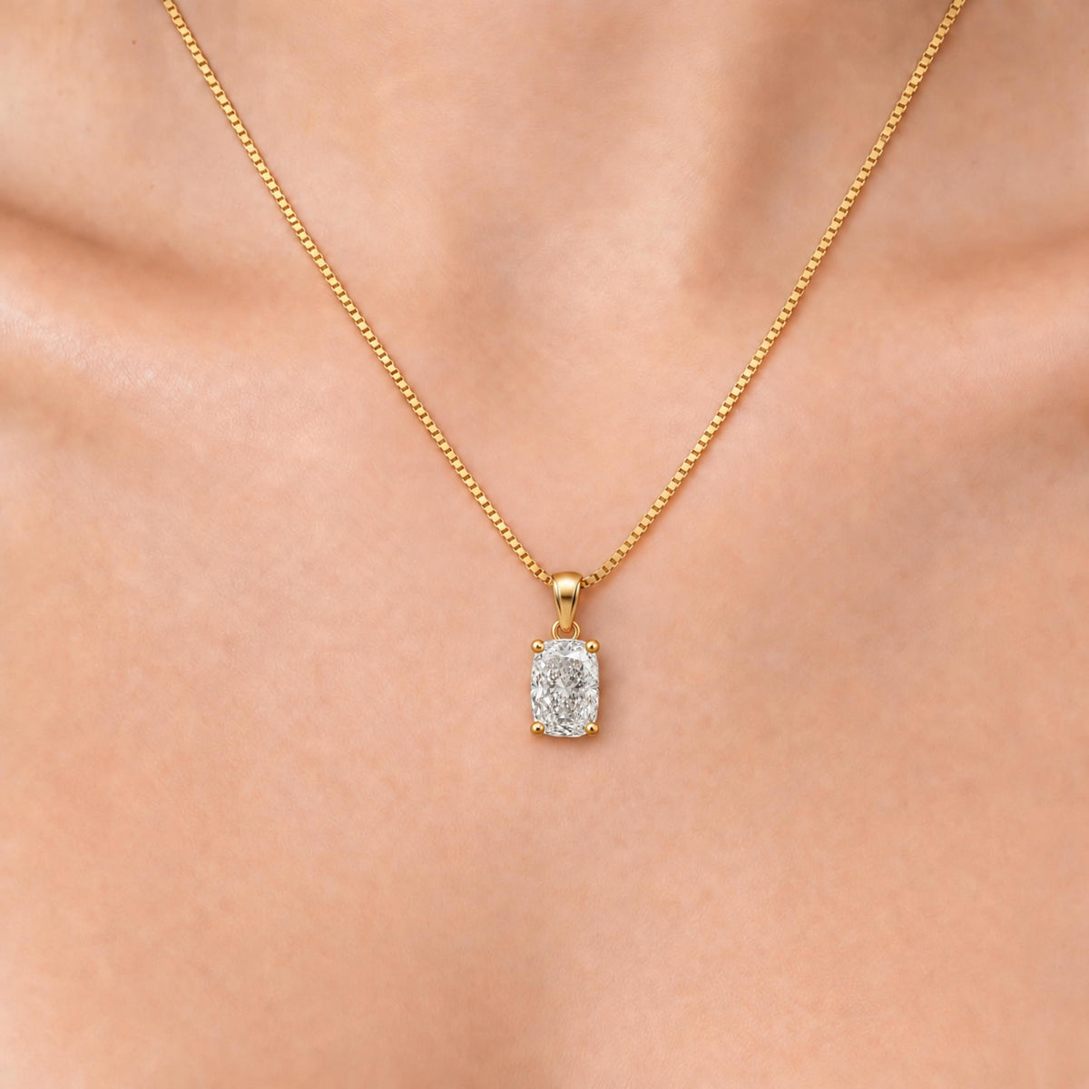 Lab-Grown Diamond Long Cushion Solitaire Pendant Necklace in 14K White Gold or 14K Yellow Gold