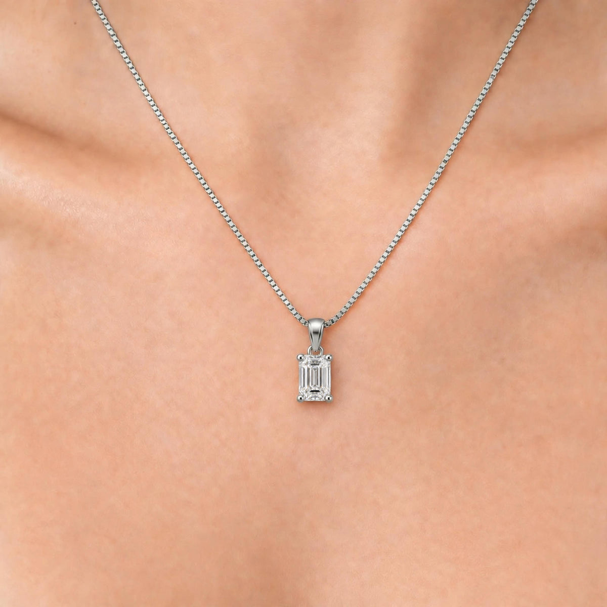 Lab-Grown Diamond Emerald-Cut Solitaire Pendant Necklace in 14K White Gold or 14K Yellow Gold