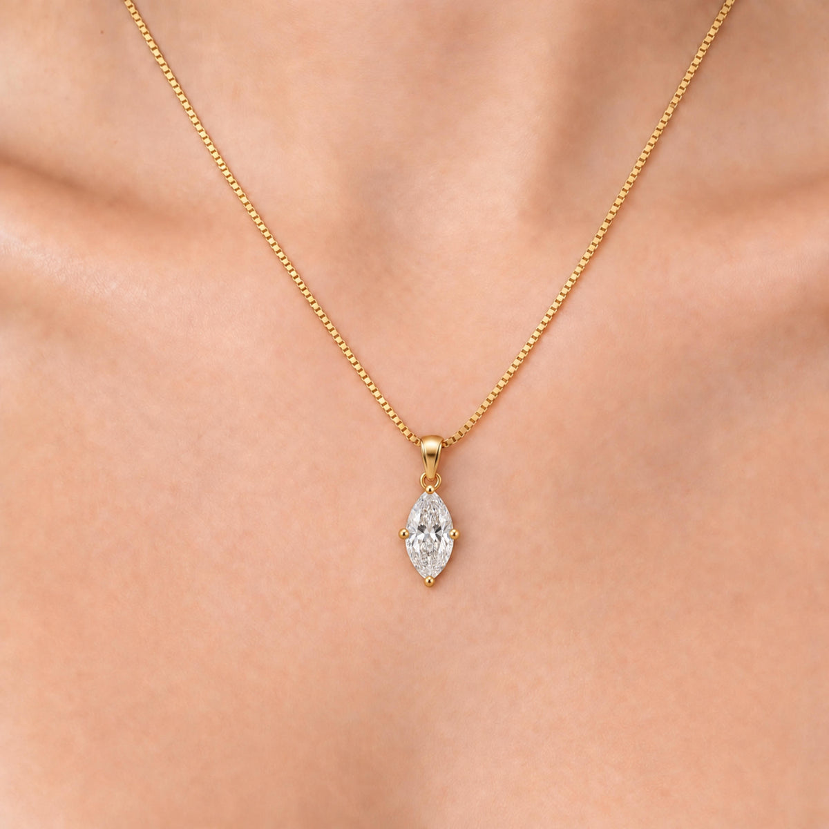 Lab-Grown Diamond Marquise Solitaire Pendant Necklace in 14K White Gold or 14K Yellow Gold