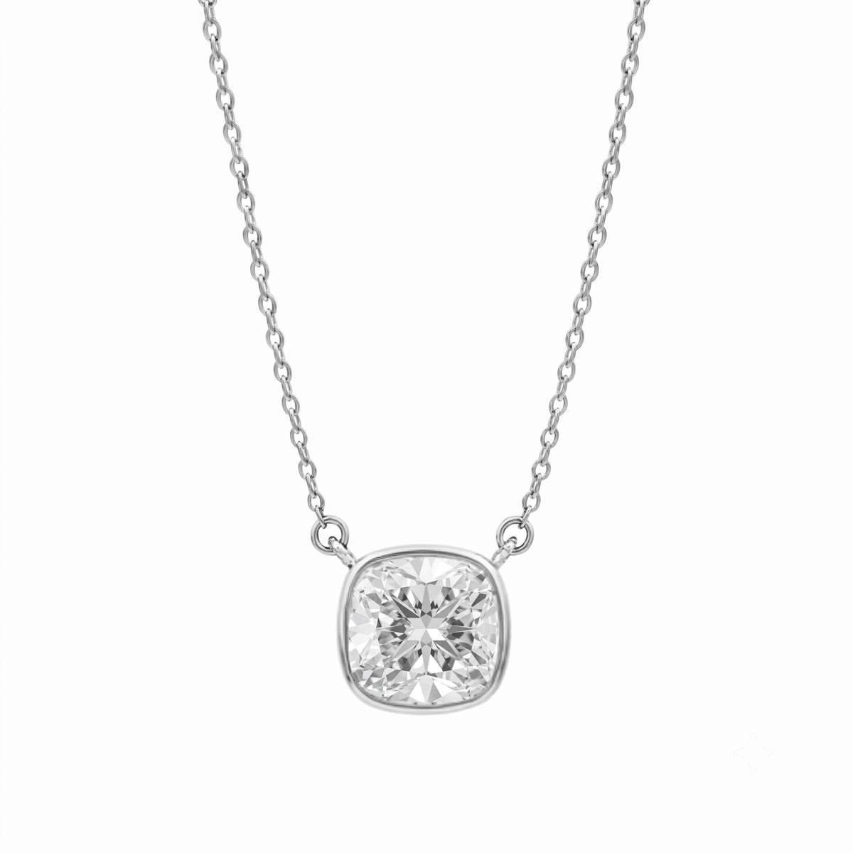 Lab-Grown Diamond Cushion Solitaire Bezel Pendant Necklace in 14K White Gold or 14K Yellow Gold