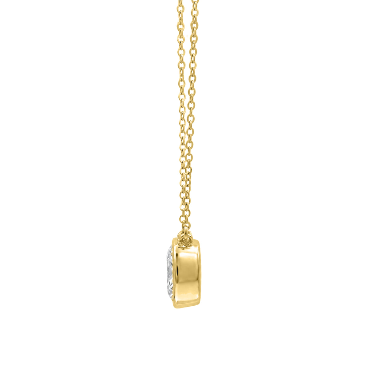 Lab-Grown Diamond Cushion Solitaire Bezel Pendant Necklace in 14K White Gold or 14K Yellow Gold