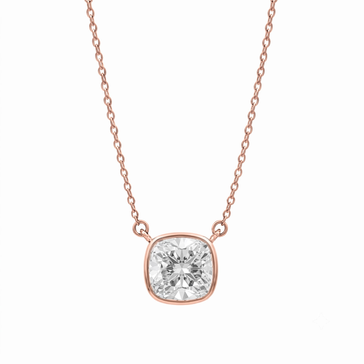 Lab-Grown Diamond Cushion Solitaire Bezel Pendant Necklace in 14K White Gold or 14K Yellow Gold