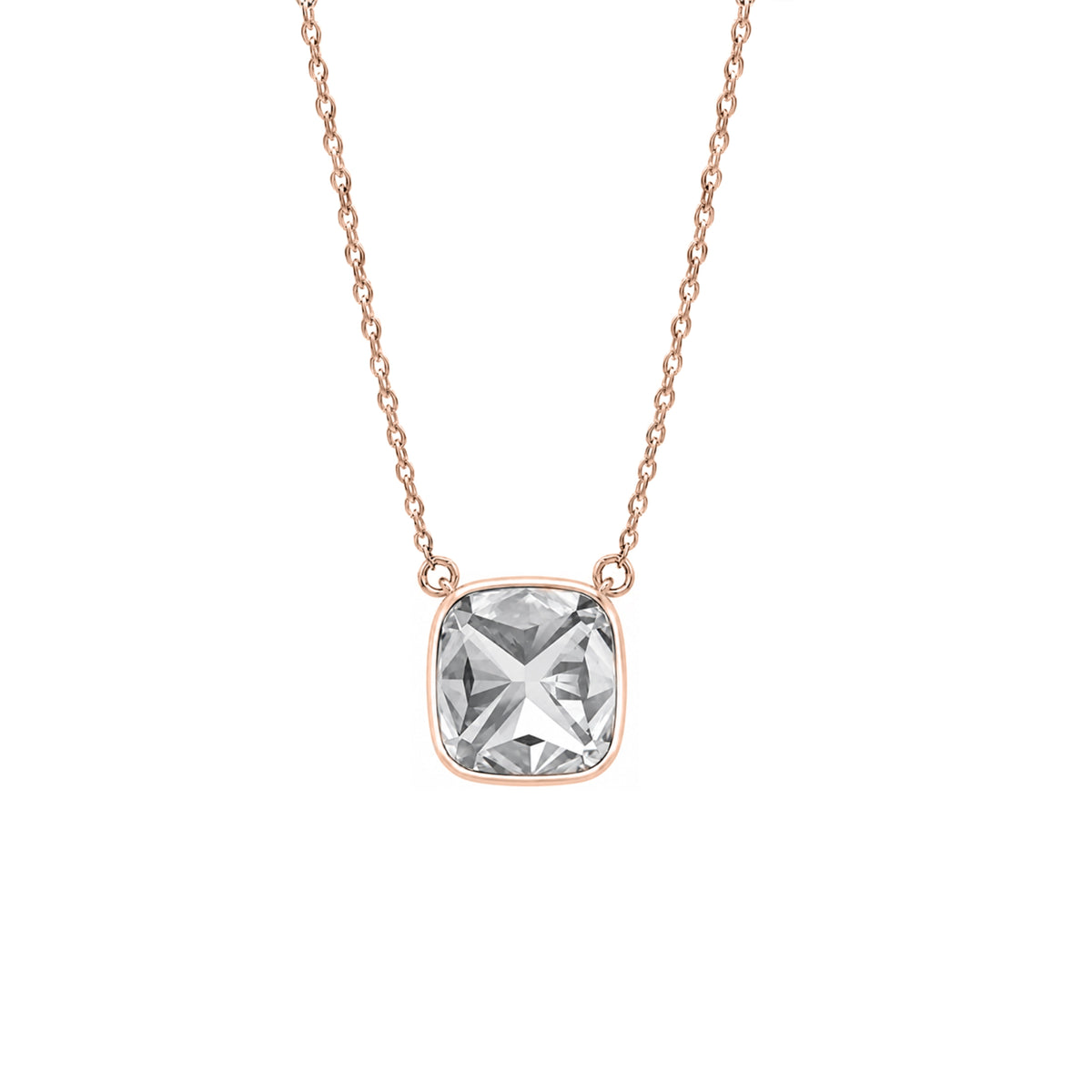Lab-Grown Diamond Cushion Solitaire Bezel Pendant Necklace in 14K White Gold or 14K Yellow Gold