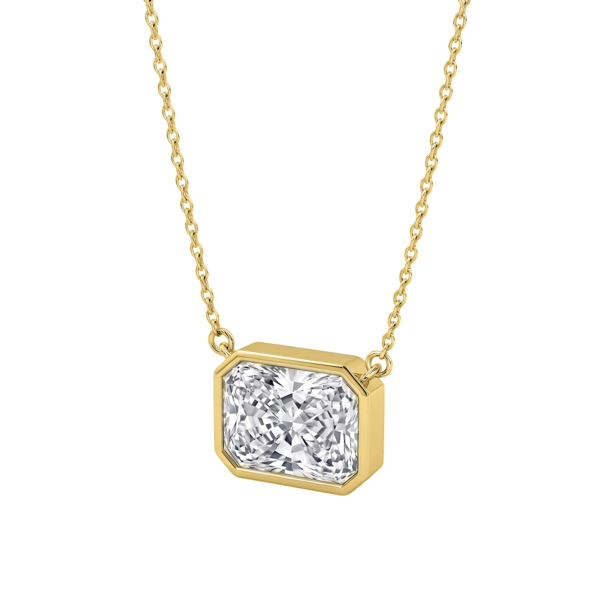 Lab-Grown Diamond Radiant Solitaire Bezel Pendant Necklace in 14K White Gold or 14K Yellow Gold
