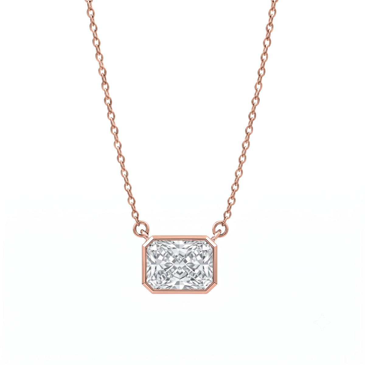 Lab-Grown Diamond Radiant Solitaire Bezel Pendant Necklace in 14K White Gold or 14K Yellow Gold