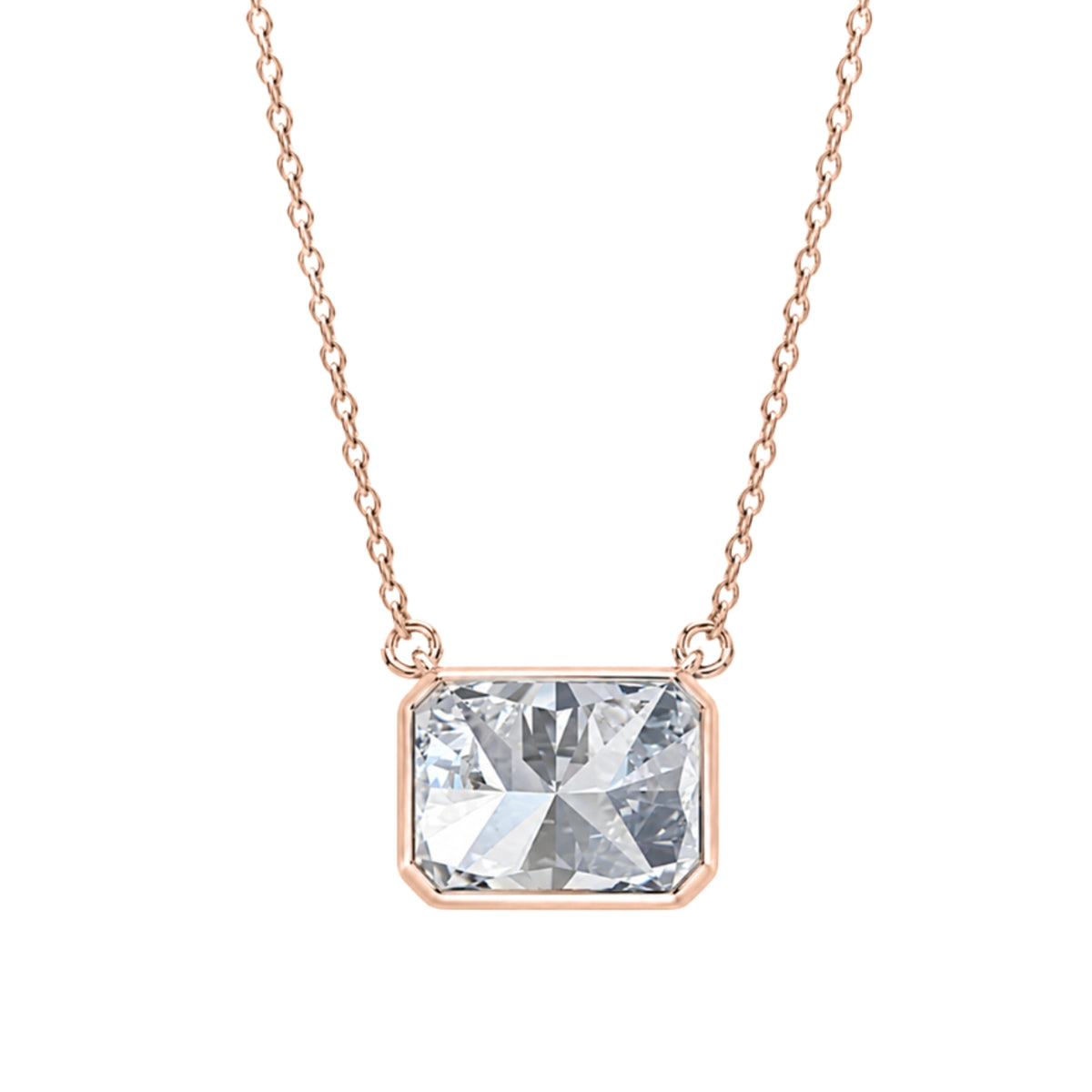 Lab-Grown Diamond Radiant Solitaire Bezel Pendant Necklace in 14K White Gold or 14K Yellow Gold