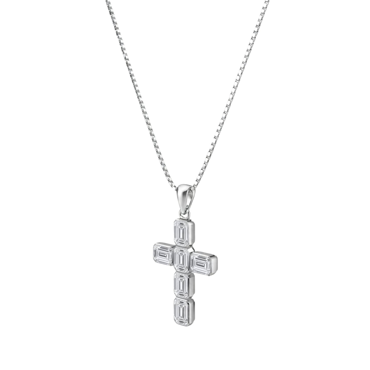 Lab-Grown Diamond Emerald-Cut Cross Bezel Pendant in 14K White Gold or 14K Yellow Gold