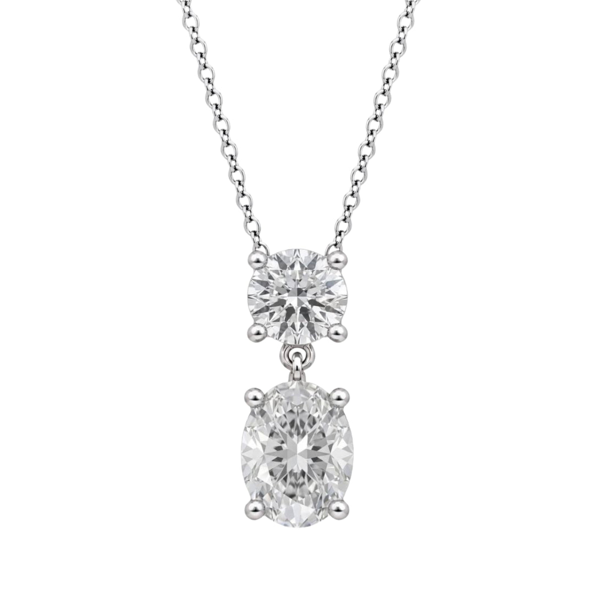 Lab-Grown Diamond Two-Stone Drop Pendant Necklace in 14K White Gold or 14K Yellow Gold