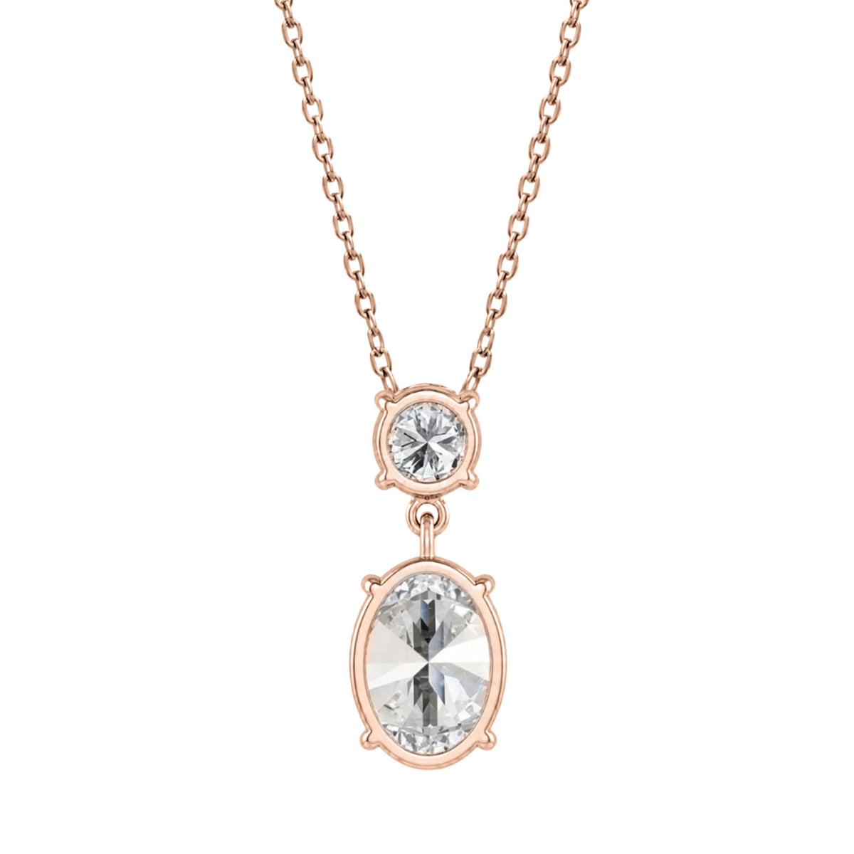 Lab-Grown Diamond Round-Oval 2 Stone Pendant in 14K White Gold or 14K Yellow Gold