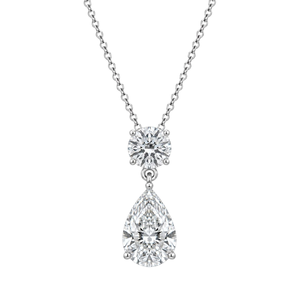 Lab-Grown Diamond Round-Pear 2 Stone Pendant in 14K White Gold or 14K Yellow Gold