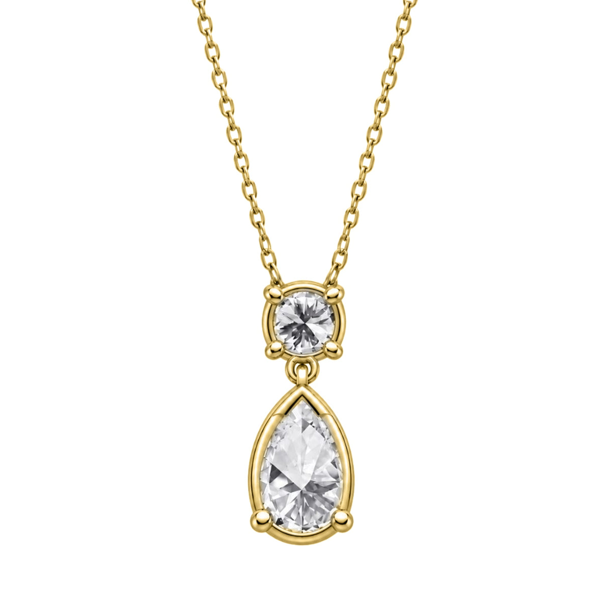 Lab-Grown Diamond Round-Pear 2 Stone Pendant in 14K White Gold or 14K Yellow Gold