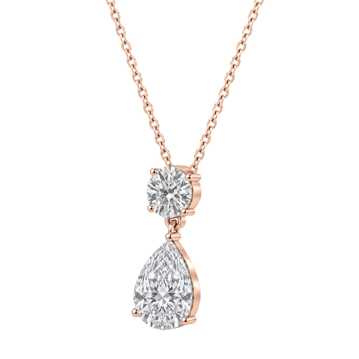 Lab-Grown Diamond Round-Pear 2 Stone Pendant in 14K White Gold or 14K Yellow Gold
