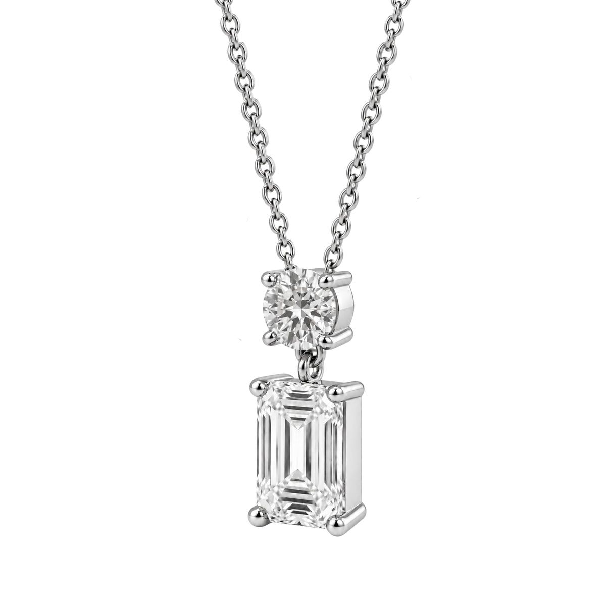 Lab-Grown Diamond Two-Stone Drop Pendant Necklace in 14K White Gold or 14K Yellow Gold