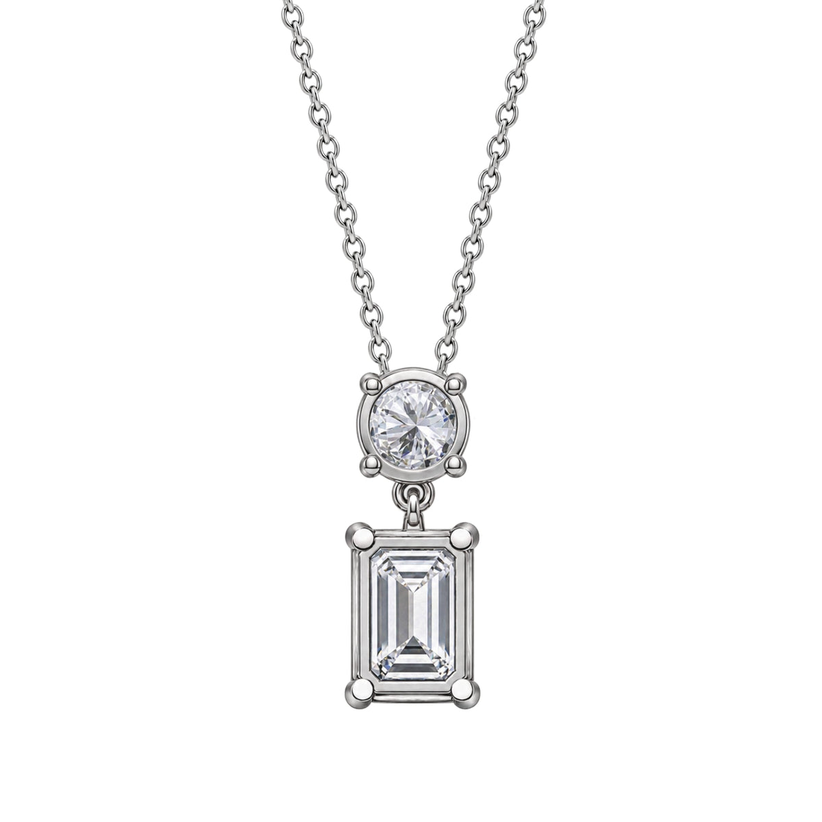 Lab-Grown Diamond Round & Emerald-Cut 2 Stone Pendant in 14K White Gold or 14K Yellow Gold