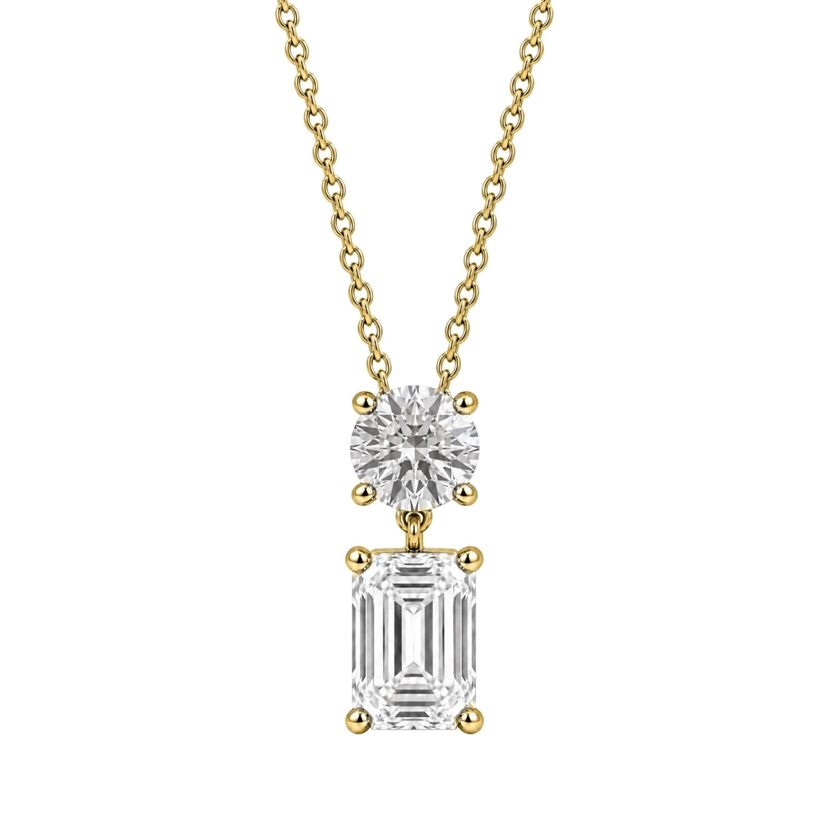 Lab-Grown Diamond Round & Emerald-Cut 2 Stone Pendant in 14K White Gold or 14K Yellow Gold