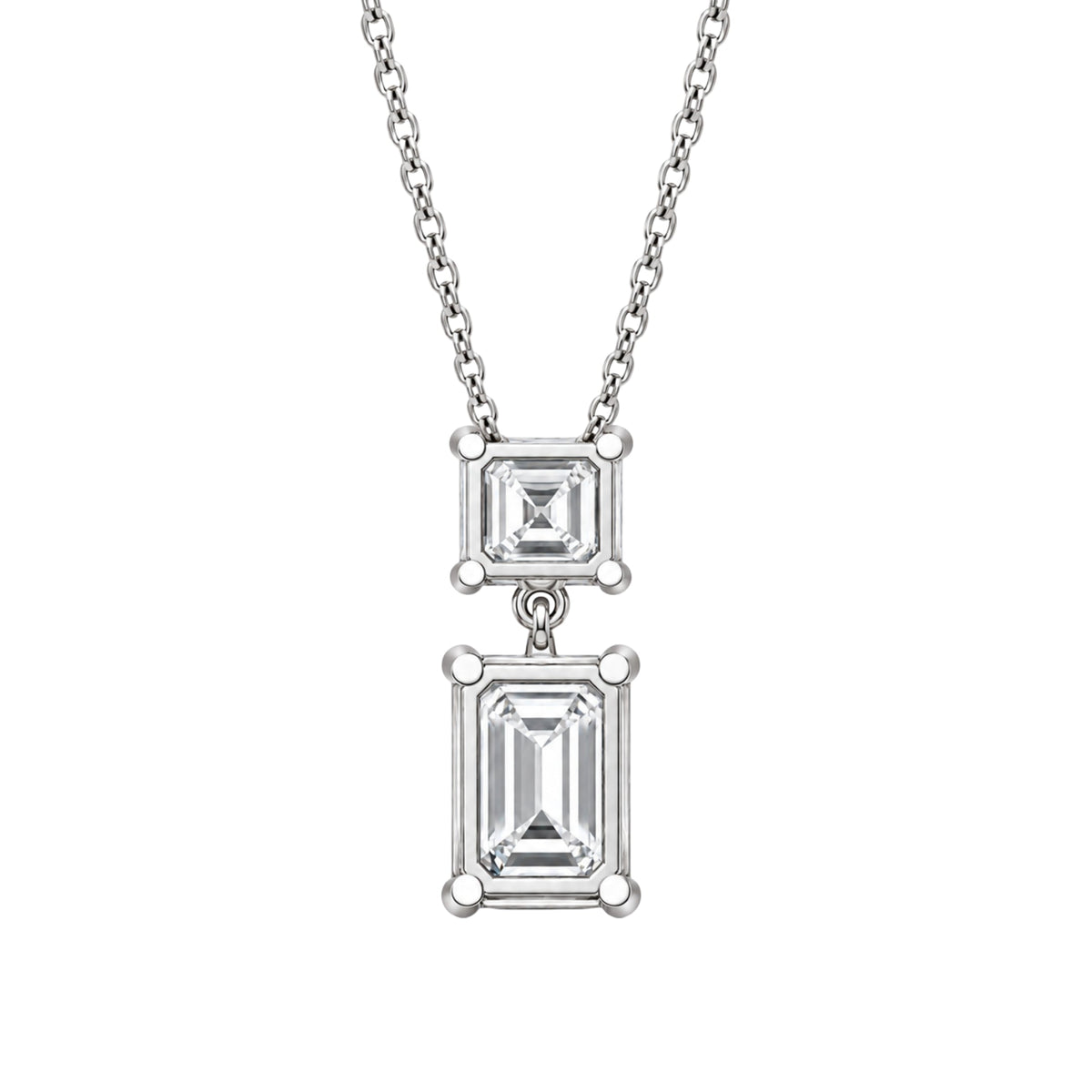 Lab-Grown Diamond Round-Asscher 2 Stone Pendant in 14K White Gold or 14K Yellow Gold