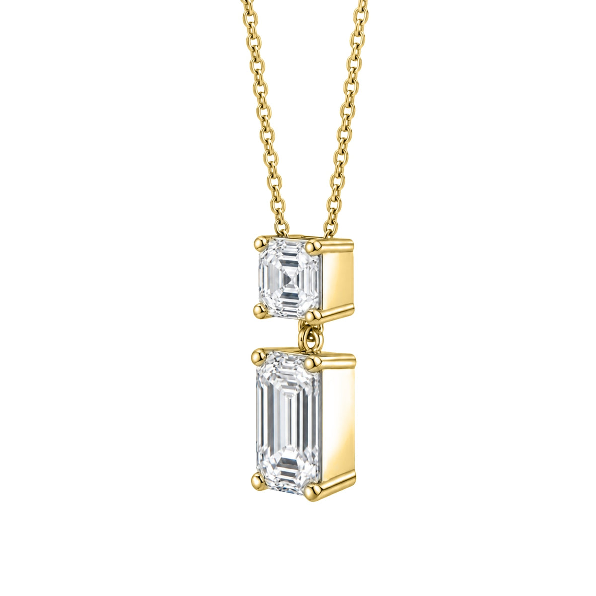 Lab-Grown Diamond Round-Asscher 2 Stone Pendant in 14K White Gold or 14K Yellow Gold
