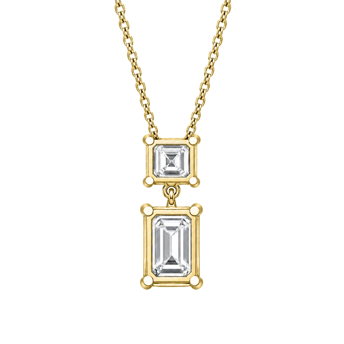 Lab-Grown Diamond Round-Asscher 2 Stone Pendant in 14K White Gold or 14K Yellow Gold