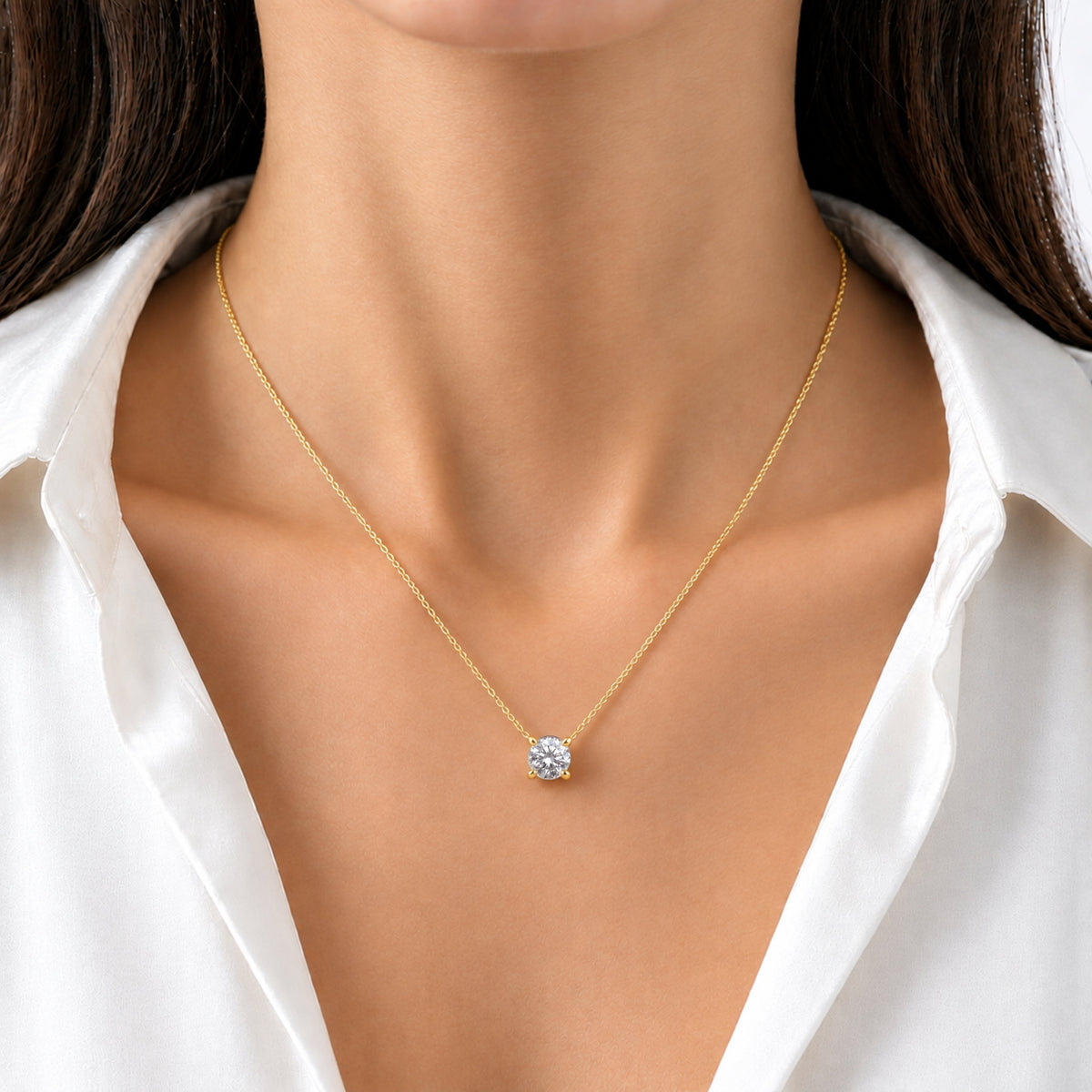 Lab-Grown Diamond Solitaire Pendant Necklace in 14K White Gold or 14K Yellow Gold