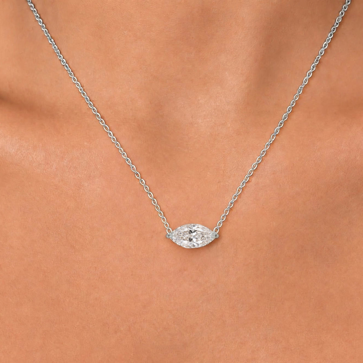 Lab-Grown Diamond Marquise Solitaire Pendant Necklace in 14K White Gold or 14K Yellow Gold