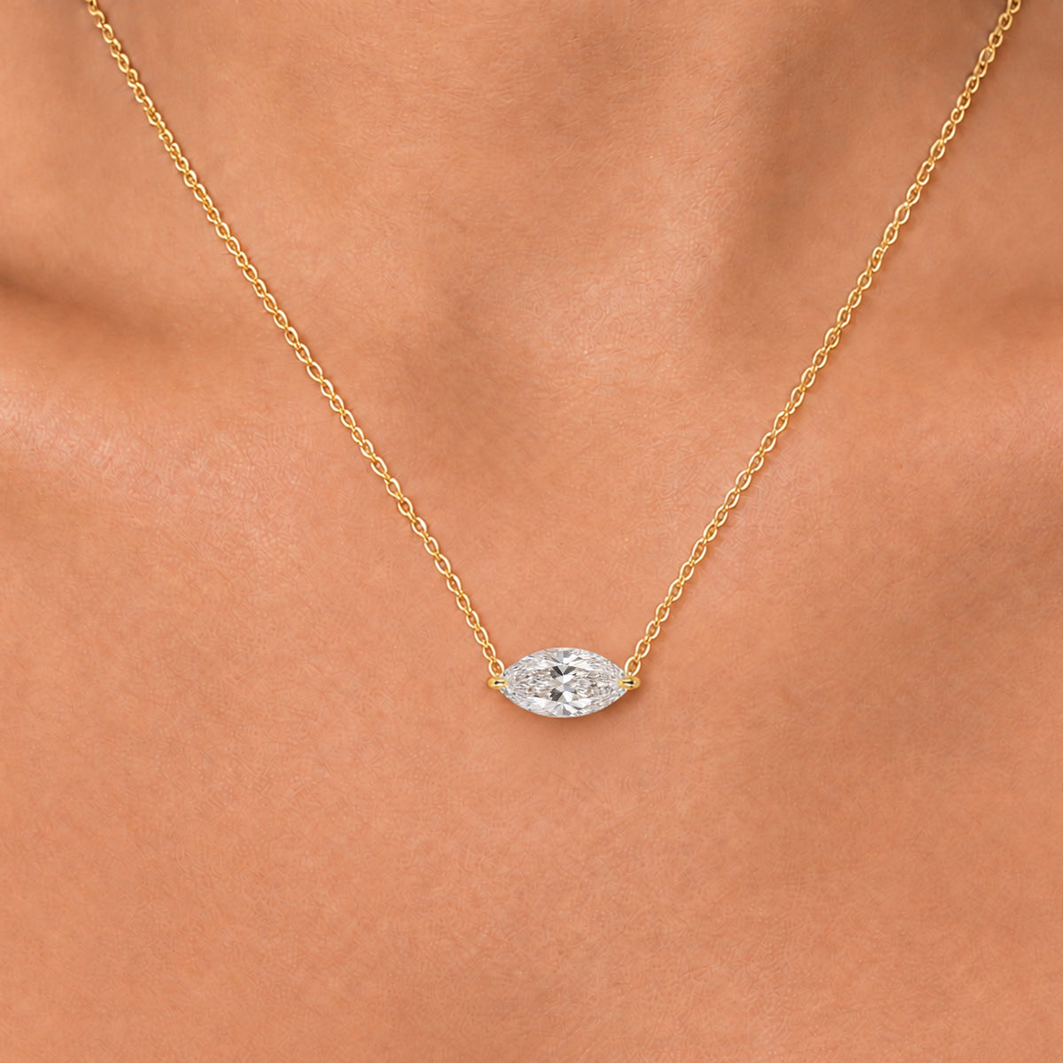 Lab-Grown Diamond Marquise Solitaire Pendant Necklace in 14K White Gold or 14K Yellow Gold