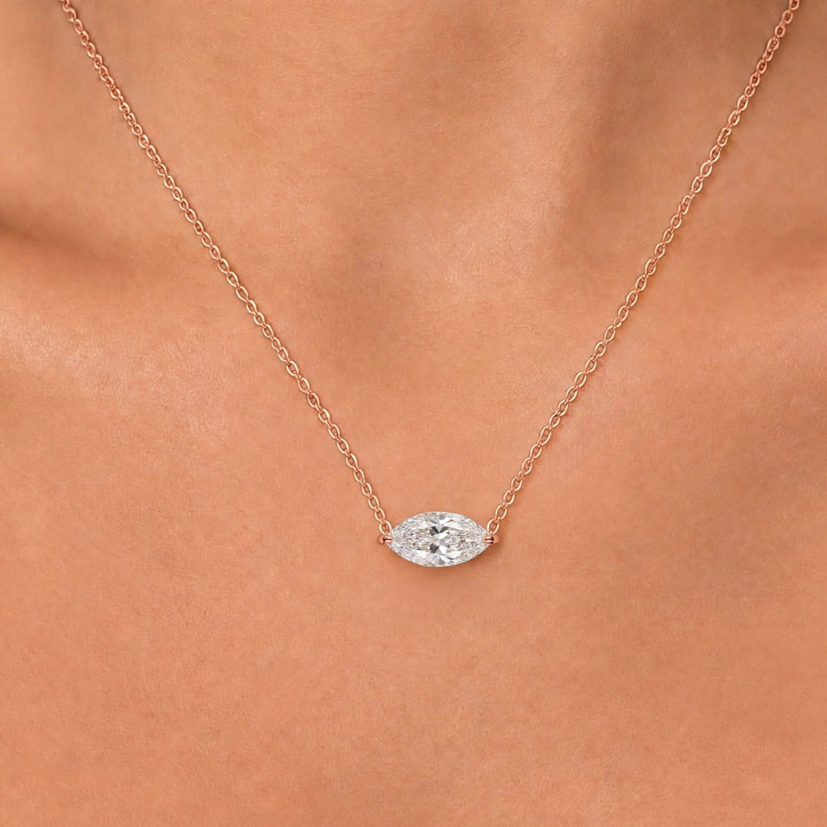 Lab-Grown Diamond Marquise Solitaire Pendant Necklace in 14K White Gold or 14K Yellow Gold