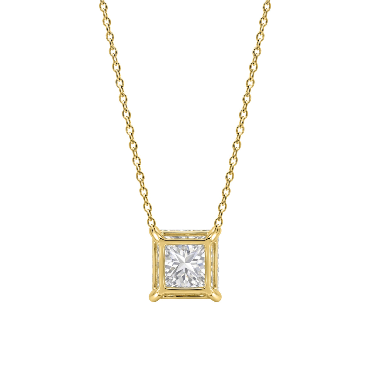 Lab-Grown Diamond Princess Solitaire Pendant Necklace in 14K White Gold or 14K Yellow Gold