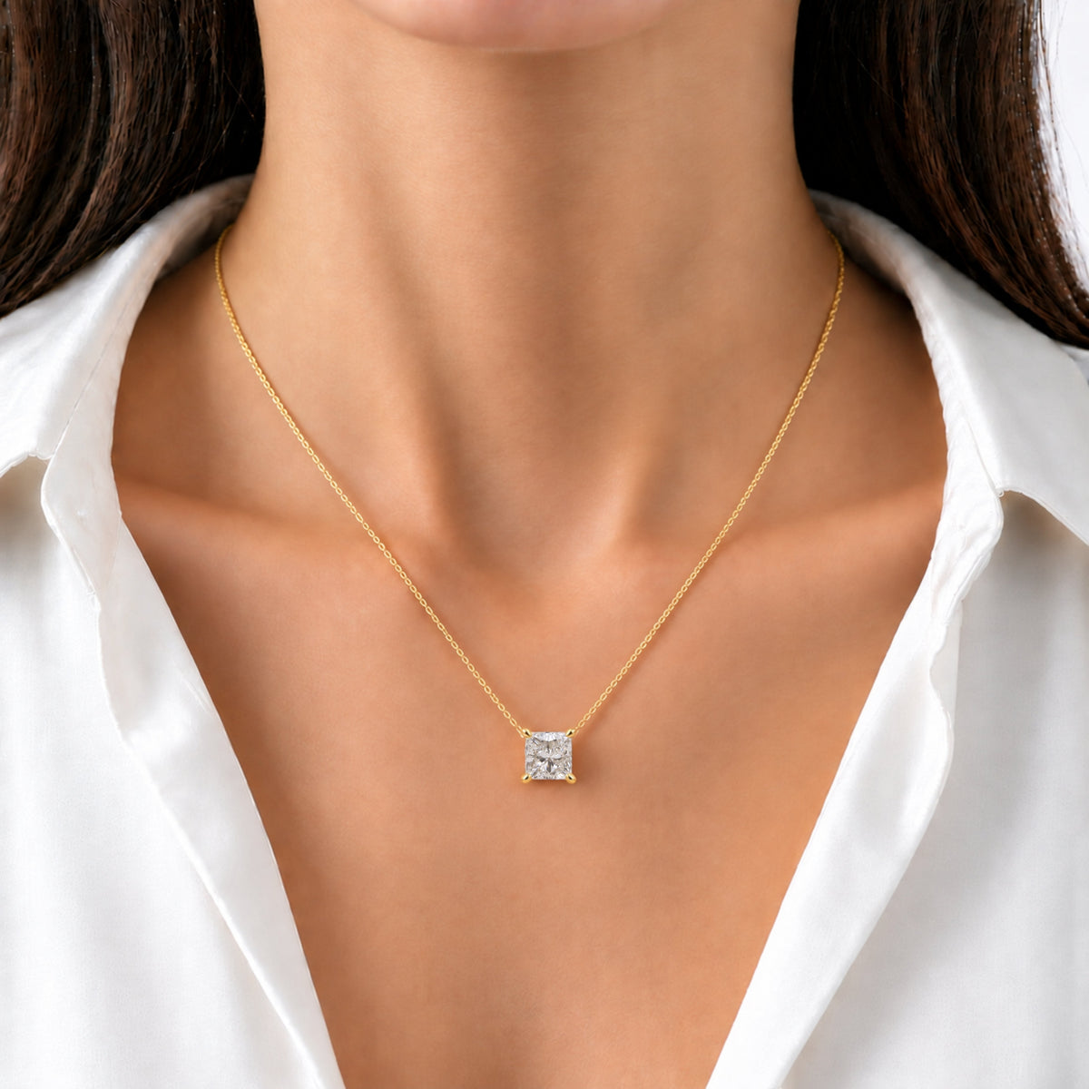 Lab-Grown Diamond Solitaire Pendant Necklace in 14K White Gold or 14K Yellow Gold