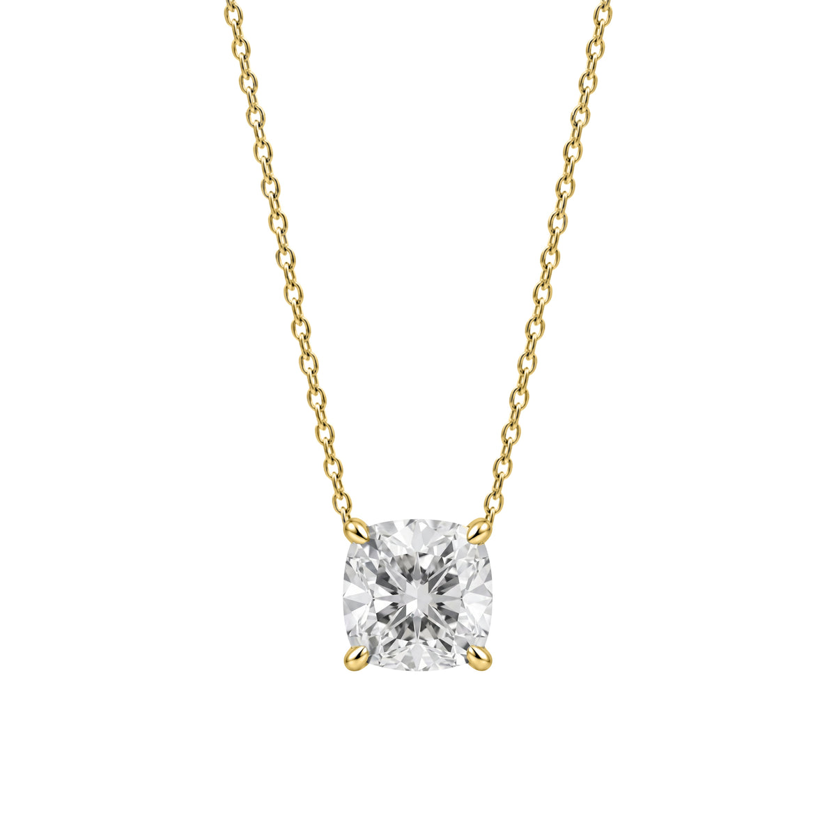 Lab-Grown Diamond Cushion Solitaire Pendant Necklace in 14K White Gold or 14K Yellow Gold