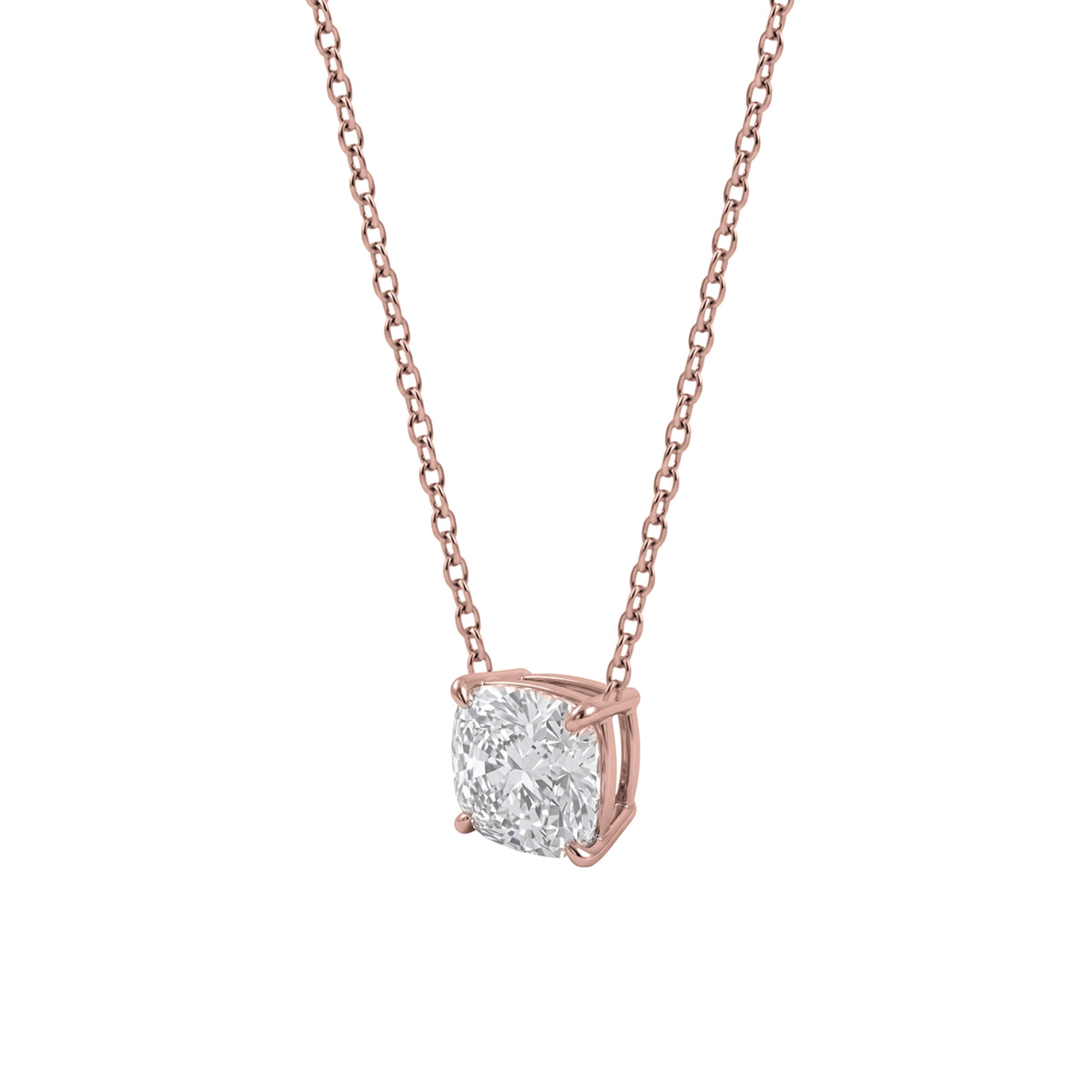 Lab-Grown Diamond Cushion Solitaire Pendant Necklace in 14K White Gold or 14K Yellow Gold