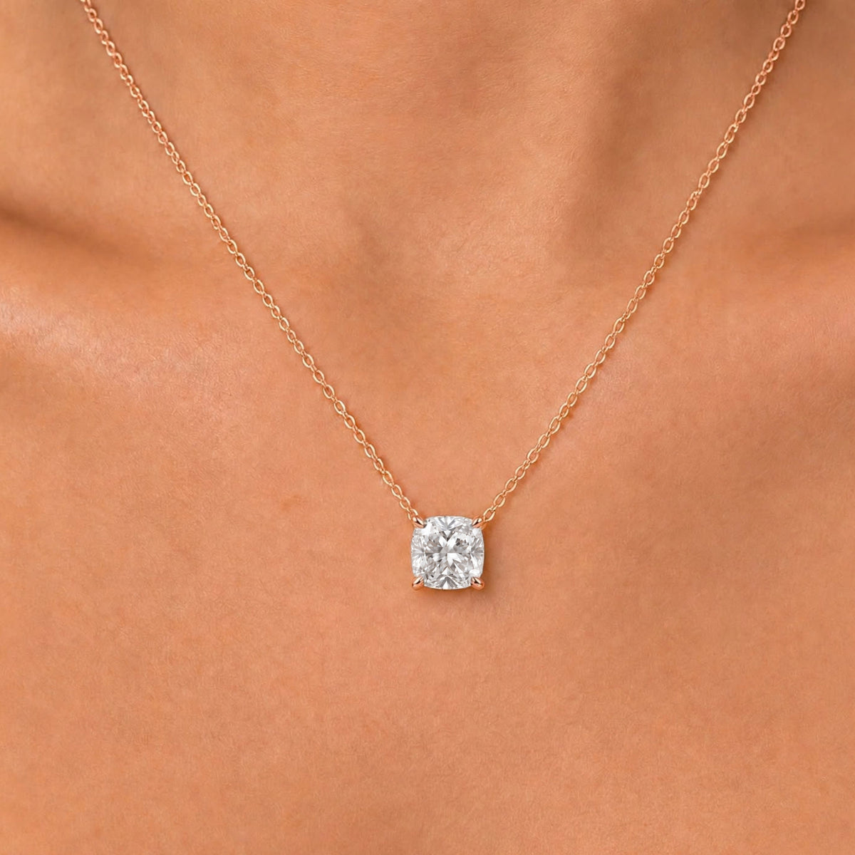 Lab-Grown Diamond Cushion Solitaire Pendant Necklace in 14K White Gold or 14K Yellow Gold
