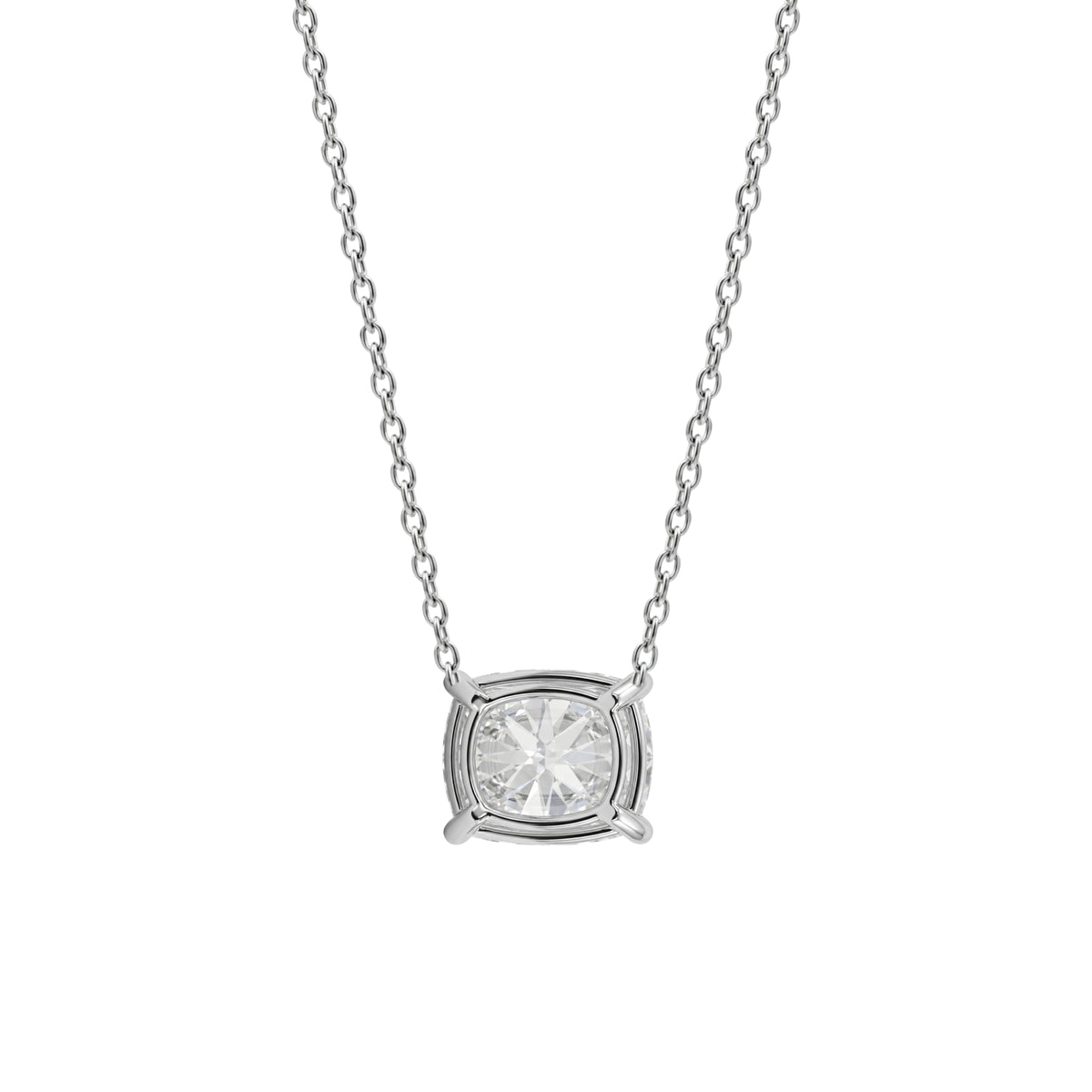 Lab-Grown Diamond Long Cushion Solitaire Pendant Necklace in 14K White Gold or 14K Yellow Gold